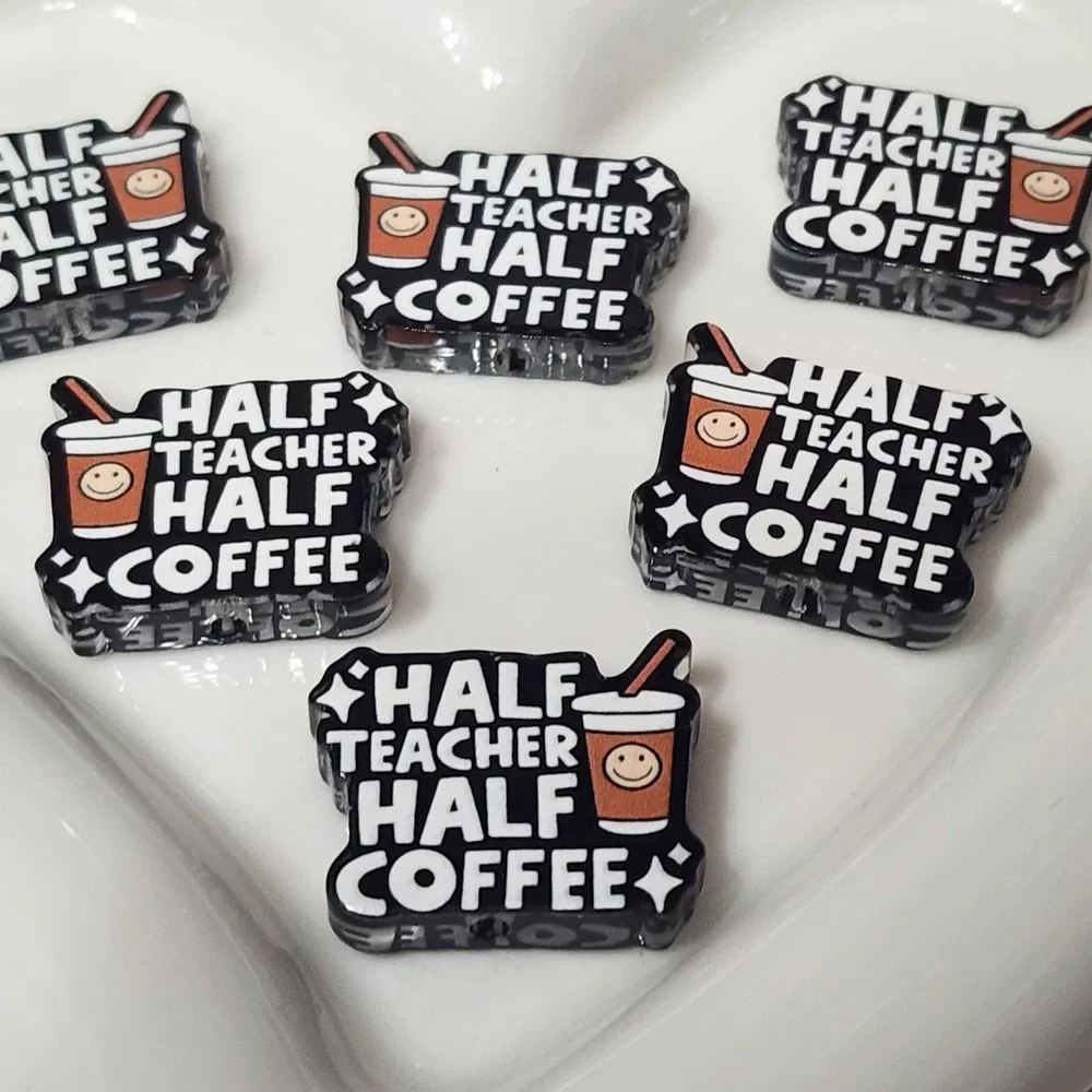Half Coffee Half Teacher Beads 2 Pcs Focal Beads Craft Jewelry Making Beaded Pen